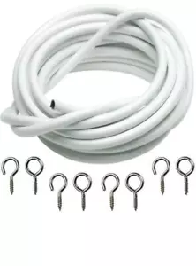 White Net Curtain Wire Cord Cable with Hooks and Eyes Fittings Window Door DIY - Picture 1 of 5