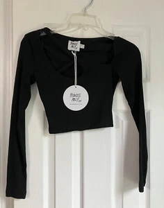 Top Princess Polly Manga Larga Negro Talla 0 Nuevo Con Etiquetas - Imagen 1 de 4