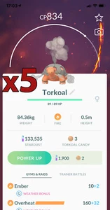 5x Torkoal Pokemon Bundle !! Good Chance of Lucky and Good IVs !! Go - Picture 1 of 1