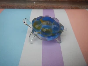 ART GLASS BUBBLE MINIATURE TORTOISE BLUE/GREEN - Picture 1 of 7