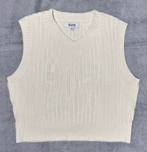 525 Sweater Vest Rib Knit V-Neck Sleeveless Cream Women's Medium - Picture 1 of 6