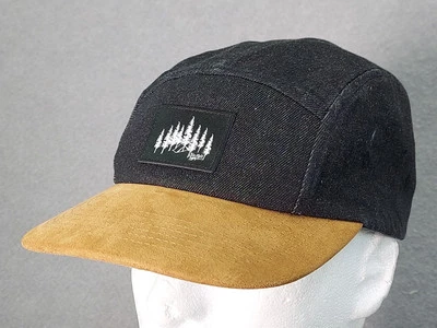SIX HATS Supply 可调帽子 5 面板帽黑色野营标志布贴麂皮绒边缘 — 第 1/4 张图片