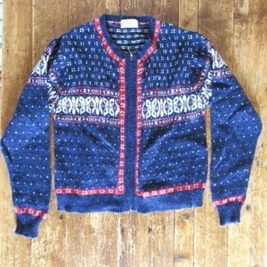 Cardigan vintage Cambridge Dry Goods donna blu medio Fair Isle maglione nordico - Foto 1 di 9