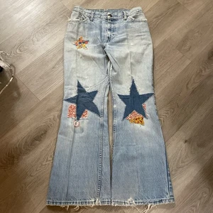Vintage 70’s Levi’s 684 Orange Tab Bellbottom Patchwork Denim Jeans Size 30x28 - Picture 1 of 11
