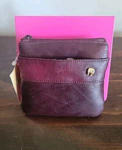 Vintage Etienne Aigner Zipper Top Bag Burgundy Makeup Key Ring Mirror NWT - Picture 1 of 9