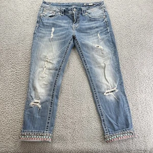 Pantalones de mezclilla Miss Me Signature recortados geométricos con puños desgastados tiro medio para mujer 31 - Imagen 1 de 17