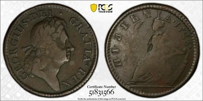 1723 Hibernia Half Penny Colonial Copper Pcgs VF25 - Image 1 of 3