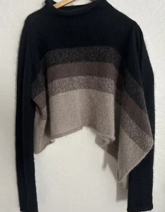 Sarah Pacini Roll Neck Asymmetric Neutral StripeMohair Blend Cropped Sweater O/S - Picture 1 of 7