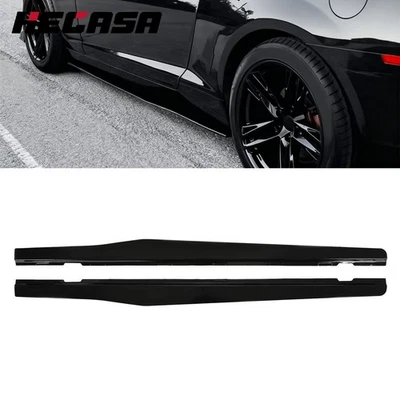 Side Skirts Extension For 2010-15 Chevy Camaro SS LS LT Gloss Black Rocker Panel - Image 1 of 4