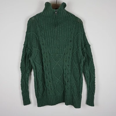 Free People Driftwood Cable Knit Half Zip Sweater Dark Green Women's Small 22x28 - Image 1 of 4