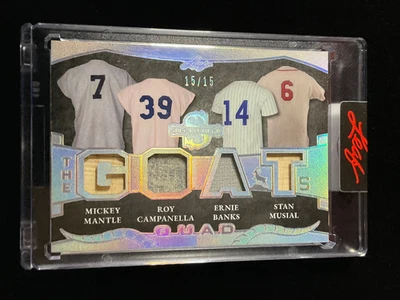 2025 Leaf Spectacular Mantle Campanella Musial Banks Quad Game Used Jersey #/15 - Image 1 of 2