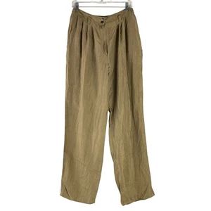 Vintage Carole Little For Saint Tropez West 100% Silk Khaki Pants Size 14 - Picture 1 of 13