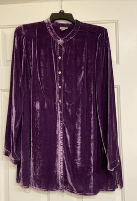 Top túnica de terciopelo púrpura J.Jill para mujer rayón seda manga larga botón delantero M Foto 1 de 4