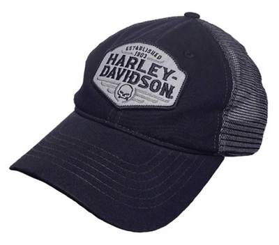 Gorra de camionero Harley-Davidson de malla ajustable con hebilla y calavera para hombre - negra Foto 1 de 2