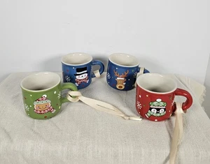 Christmas Designed Mini Mugs Ornaments Set Of 4 2"x2" - Picture 1 of 4