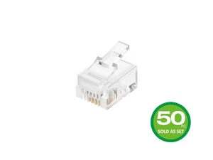 Monoprice 6P4C RJ11 Plug (50 Pieces/Pack) For Stranded Wire Round Phone Cables - Picture 1 of 6