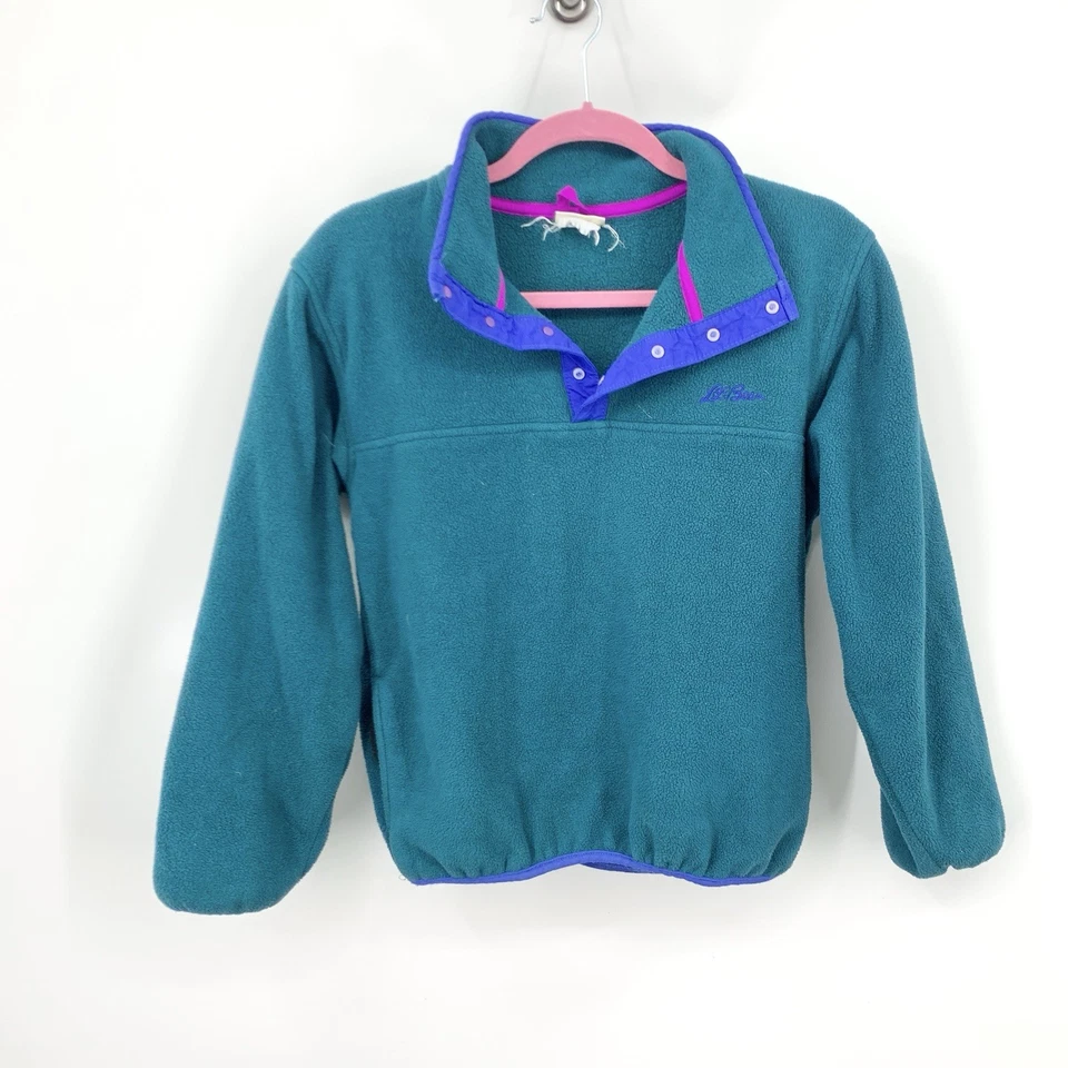 Top Pullover LL Bean Niños Juveniles Talla Grande Polar Vintage Años 90 A Presión Verde Azulado Foto 1 de 4