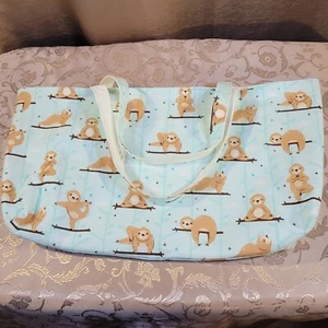 Fabric Tote Bag - Yoga Sloths- Lined Extra Large Size - Cotton Blend - Picture 1 of 7