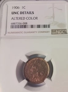 1906  Indian Head Cent Penny,  Graded UNC,   four diamonds - Picture 1 of 7