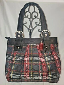 Coach Poppy Tartan Glam Glitter Tote- NICE! - Picture 1 of 6