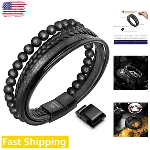 Exquisite Multi-Layer Braided Bead Leather Bracelet for Men - Adjustable Style - Picture 1 of 8