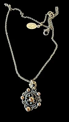 Michal Negrin  Swarovski Crystals and BLACK AMBRR STONE Flower Bronze Necklace - Image 1 of 4