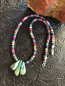Turquoise Jacla Necklace, Colorful Heishi, Sterling Silver 19” Necklace - Picture 1 of 5