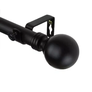 66 In. - 120 In. Single Curtain Rod in Black with Globe Finial - Picture 1 of 12
