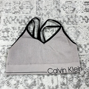 Calvin Klein Performance Sports Bra Women’s Biege Ribbed Black Logo Size Large