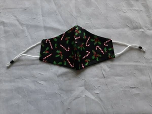 Christmas Holly / Candy Canes Adult Face Mask - Handmade, Reusable and Washable  - Picture 1 of 4