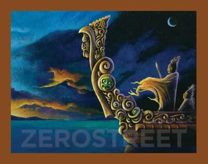 Maori Waka Tiki Bar Art Lowbrow Pop Polynesian Volcano Man Cave Print - Picture 1 of 1