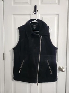 Ralph Lauren LRL black label faux shearling suade moto vest punk woman LG - Picture 1 of 11