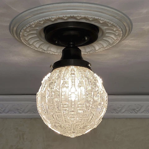 116c Antique vintage 20s 30s 40s Glass Ceiling Light Fixture Globe hall porch Cover