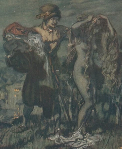 Nude Lady Drops Clothes Dark British Ballads Arthur Rackham 1919 Tipped-In Print - Bild 1 von 4