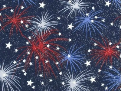 FAT QUARTER FIREWORKS 爱国棉织物 带闪光和星星庆祝 FQ — 第 1/3 张图片