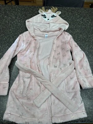 Justice Girls Robe Hooded Deer Fleece Warm Belted Open Front Pink Size 6-7 Nwot - Image 1 of 4