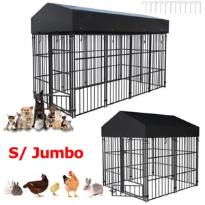 Multi-Size Dog Running Kennel Outdoor Strong Steel Dog Cat Cage with UV Cover - Picture 1 of 43