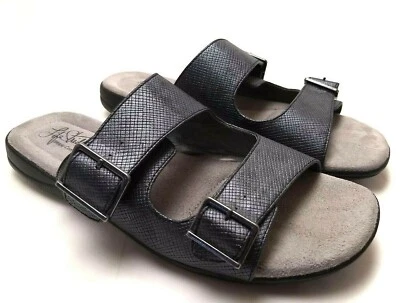 Sandalia Life Stride Ellway Mujer US 10 Ancha Negra Punta Abierta Deslizables Chanclas Hebilla Foto 1 de 4