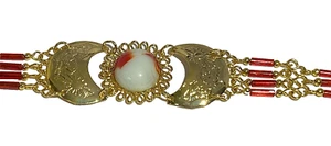 FANCY & DELICATE 18KYGP TIBETAN WHITE & ORANGE AGATE  7"  BRACELET - Picture 1 of 4