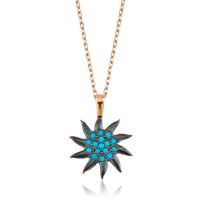 925k Stunning Turquoise Sun Pendant in Rose Gold - Unique Statement Piece - Image 1 of 1