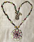 Sorrelli Bronze Chain Boho Necklace Starburst Pendant Green Ruby Crystal 
