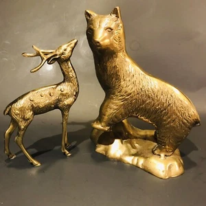 Brass Bear and Deer Vintage Display Decor - Picture 1 of 9