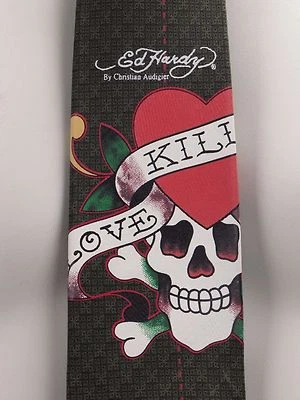 Corbata Ed Hardy Love Kills Calavera Corazón Usada en Excelente Condición Foto 1 de 4