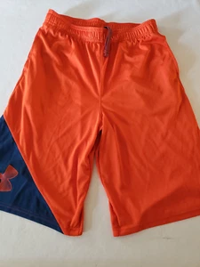 Under Armour Boys Shorts LARGE Youth ORANGE POCKETS POLYESTER DRAWSTRING - Picture 1 of 8
