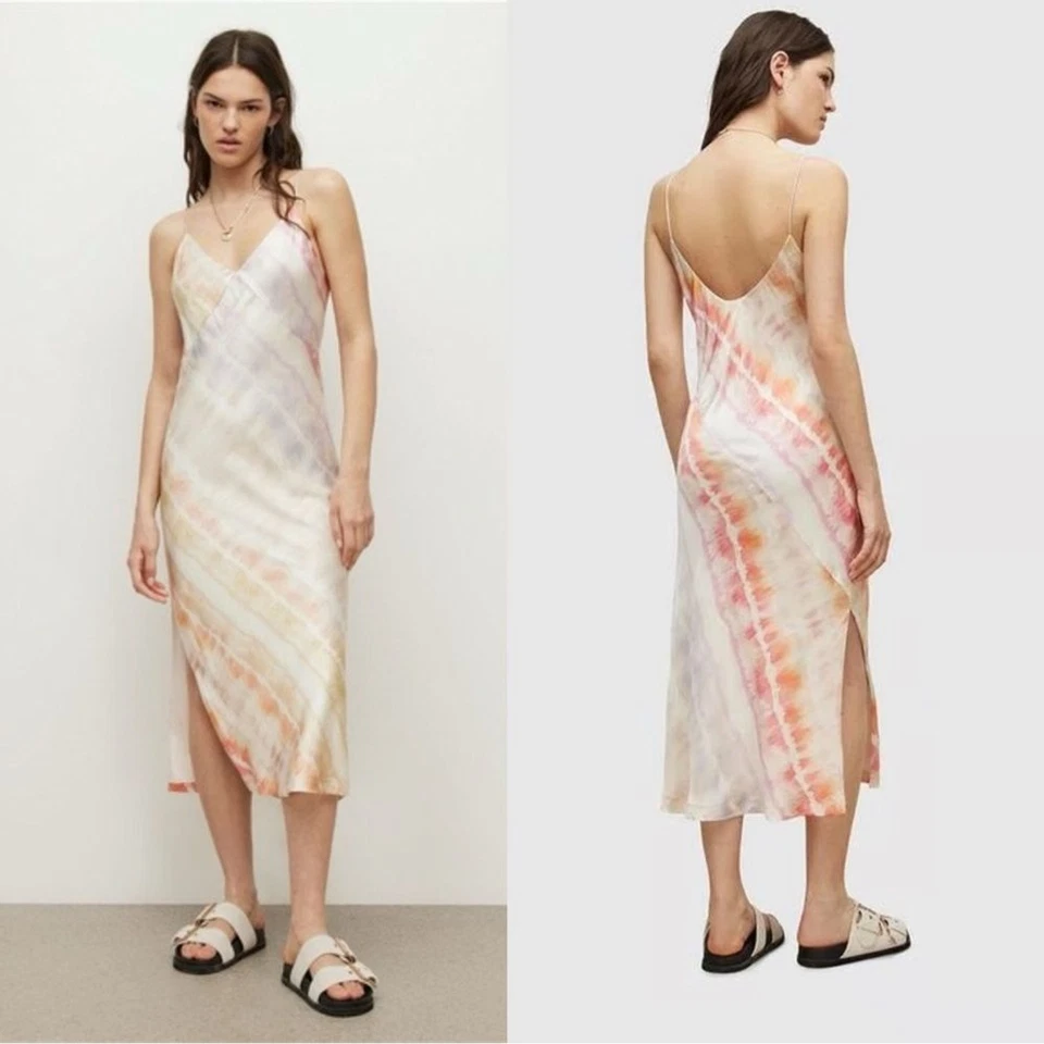 Allsaints Melody Marea Silk Blend Slip Dress in Rainbow Pink US 8 $299 (e) - Image 1 of 1