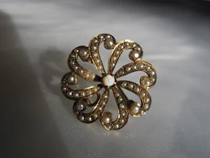 ANTIQUE 1800’s VICTORIAN 10K SOLID GOLD OPAL SEED PEARL STARBURST PENDANT BROOCH - Picture 1 of 18