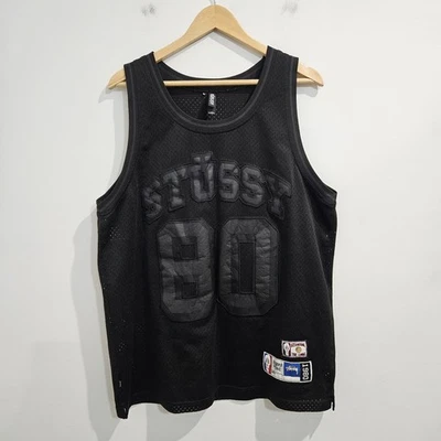 Vintage Stussy Skulls #80 Black Mesh Basketball Jersey Size Large RARE  — 第 1/4 张图片