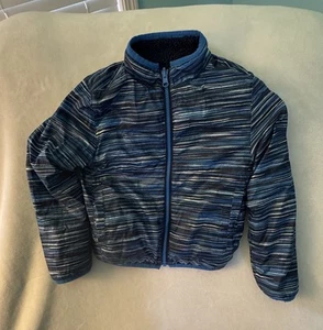 Lands End Reversible Jacket Boys XS 4-5 Fleece Lightweight Blue Stripe EUC - Picture 1 of 5