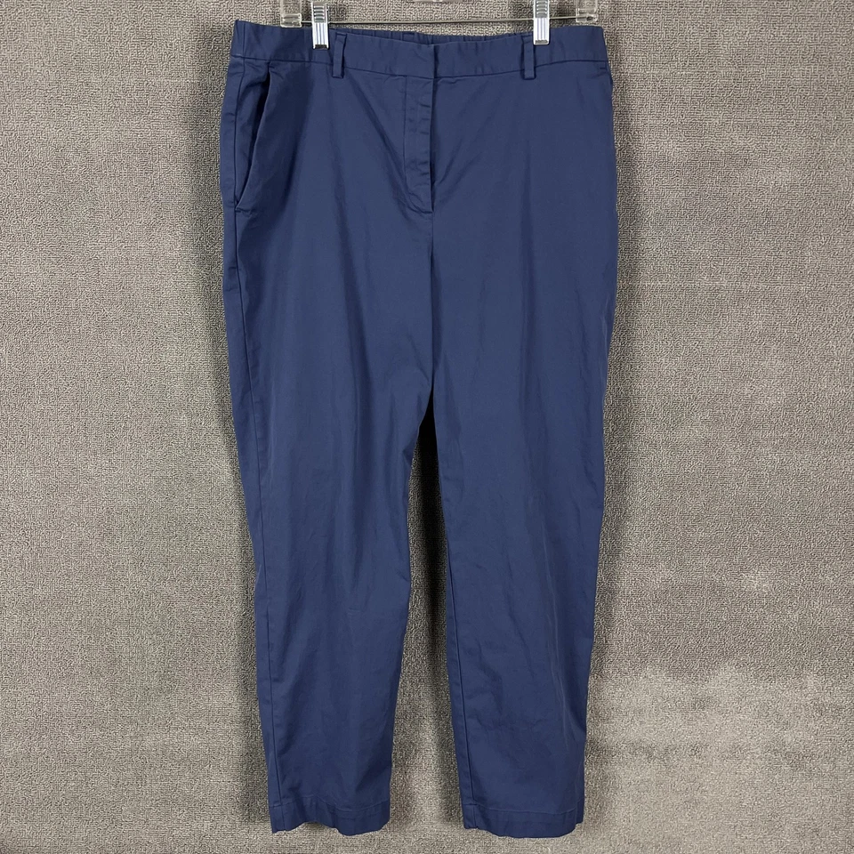 Calça Eileen Fisher Feminina Grande Azul Marinho Algodão Elástico Cônico Fino Tornozelo Chino - Imagem 1 de 4