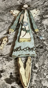 Whimsical Primitive Wood/Metal Folk Art Angel/Fairy Welcome Sign~Birdhouse&bird - Picture 1 of 5